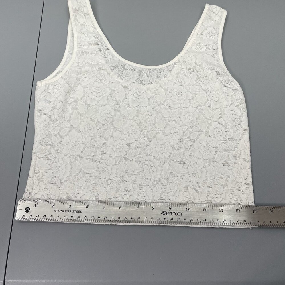 Vintage Y2K Floral Lace Sheer Tank Top Cropped Romantic Coquette Sexy White L - Picture 6 of 6